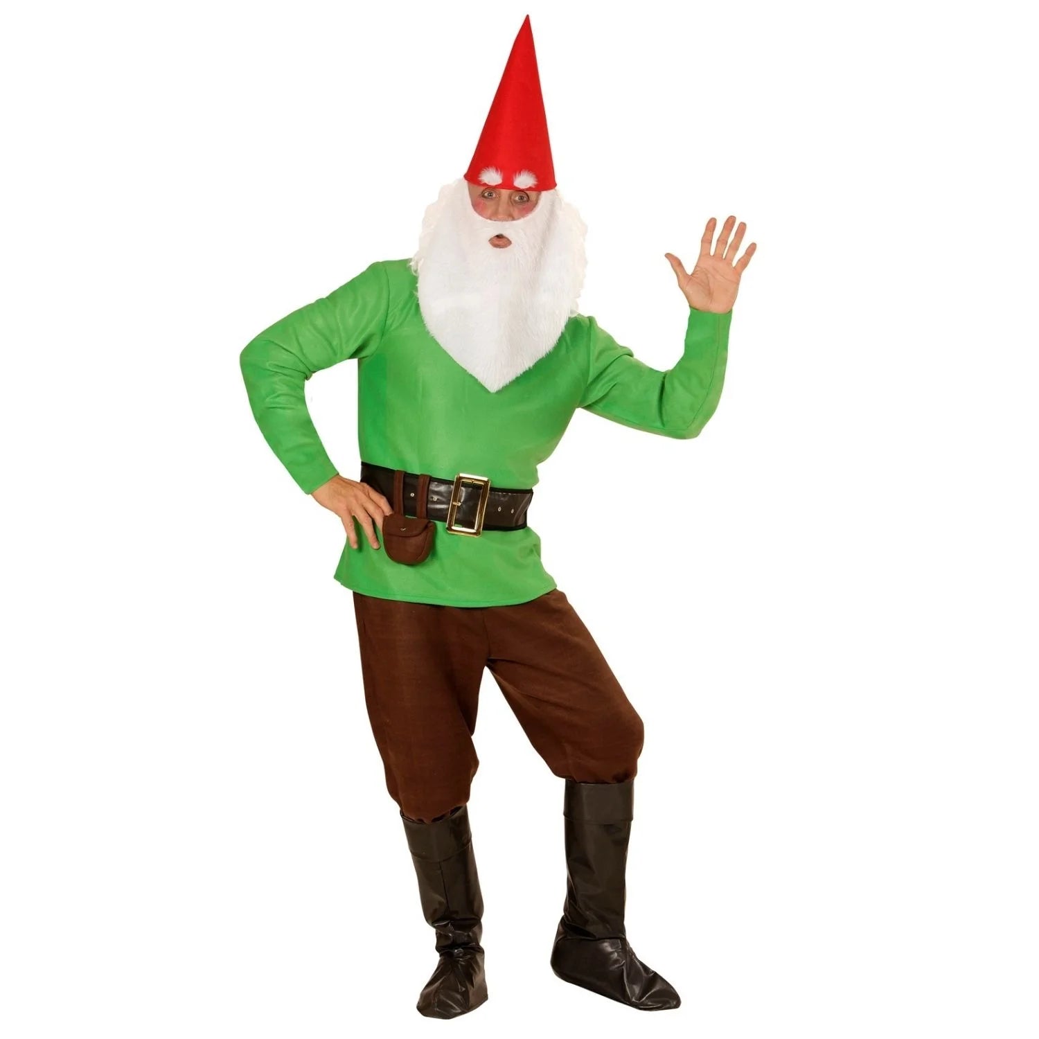 Disfraz Enanito Verde adulto con gorro, barba y cinturón para Carnaval