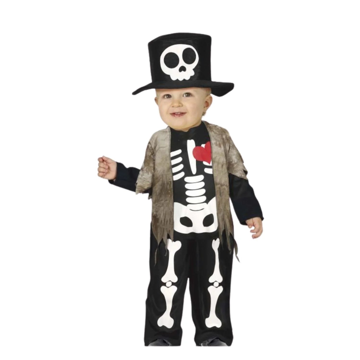 Disfraz esqueleto bebé con chaqueta mono y sombrero