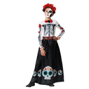 Disfraz esqueleto colores mujer con vestido y cinturón