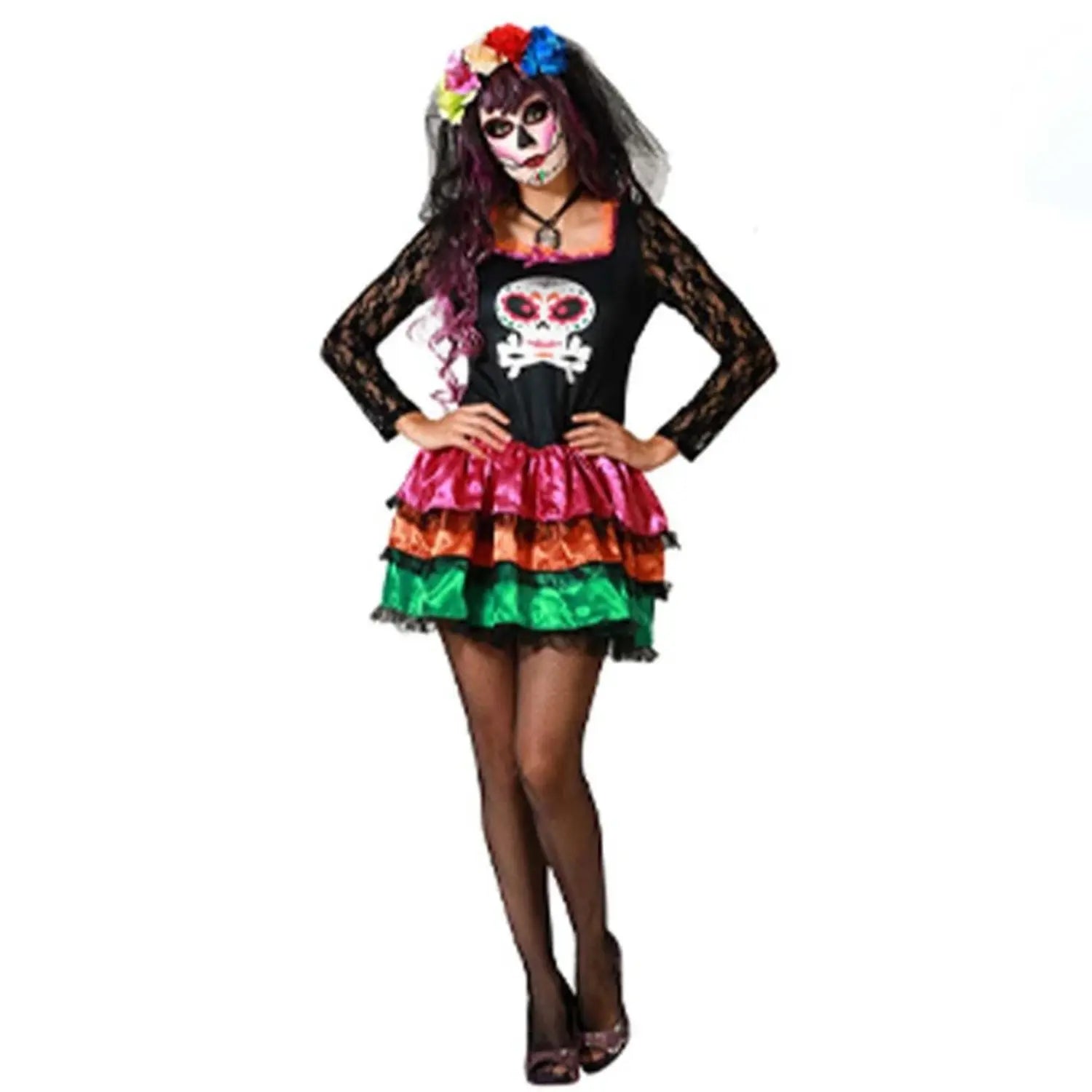 Disfraz esqueleto mejicano mujer con elegante vestido para Halloween