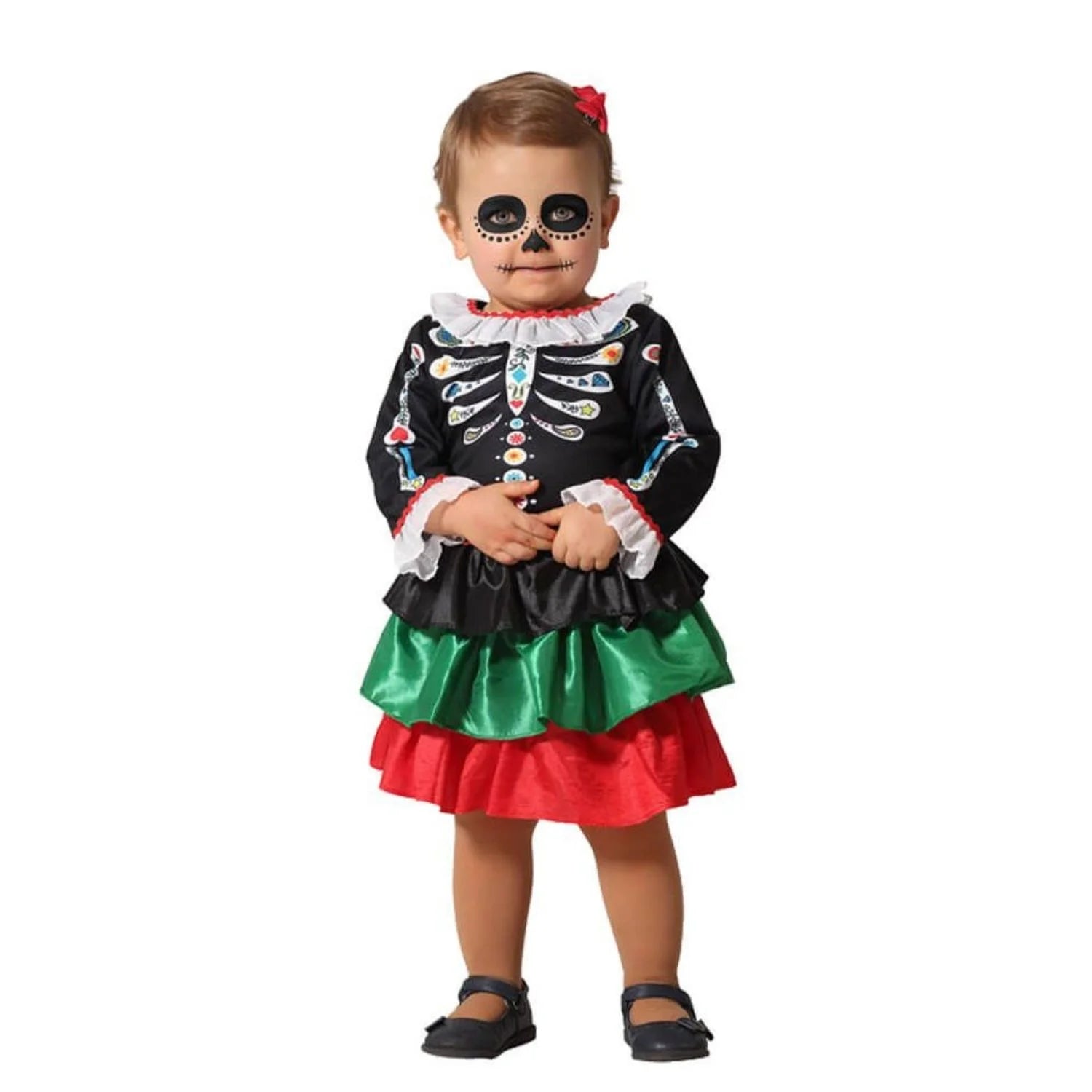 Disfraz esqueleto mejixano bebé niña con vestido colorido
