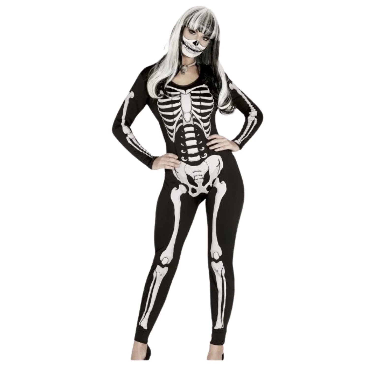 Disfraz de esqueleto mujer con mono completo para Halloween