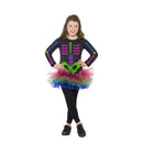 Disfraz esqueleto neón niña con tutu multicolor para Halloween
