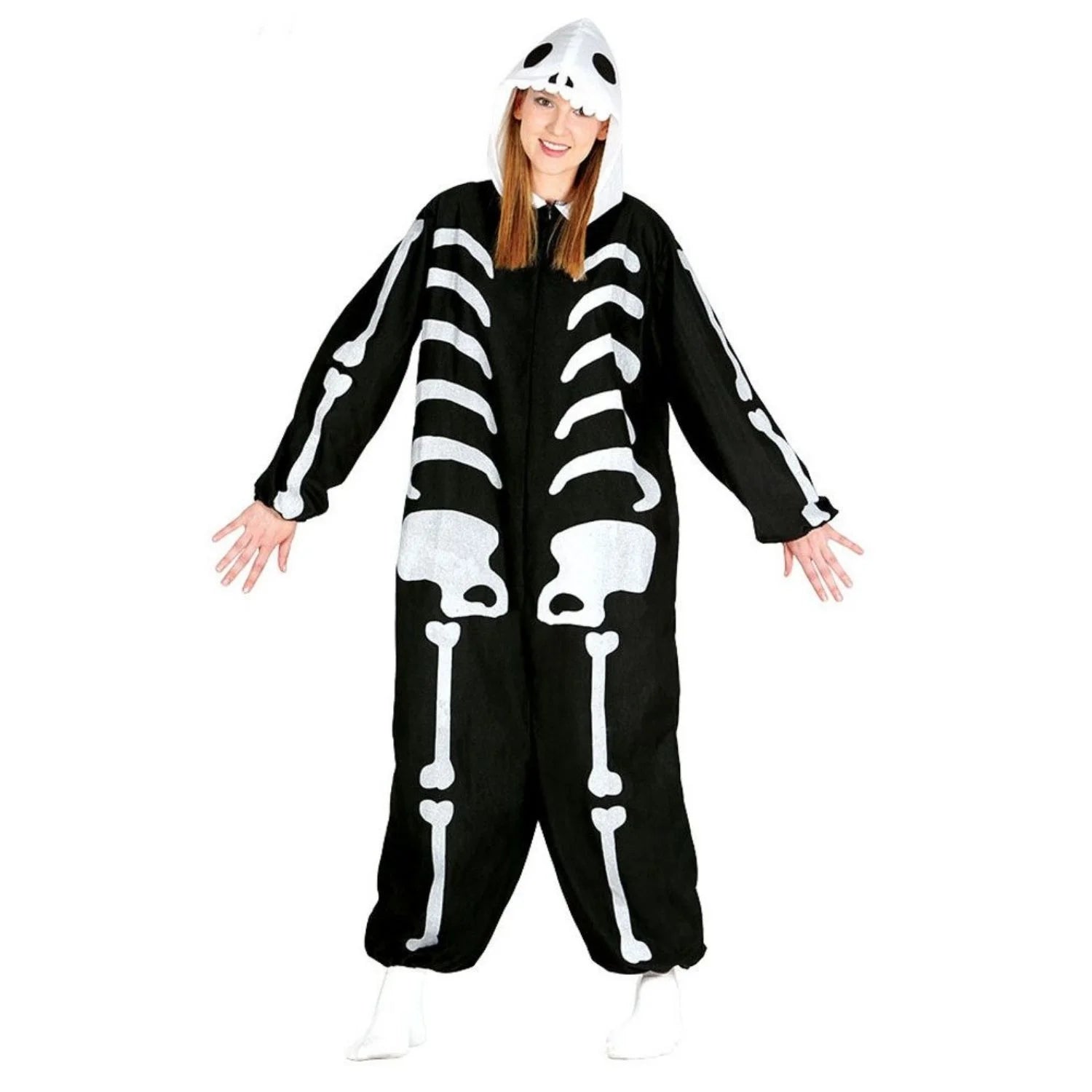 Disfraz esqueleto pijama adulto con mono y capucha