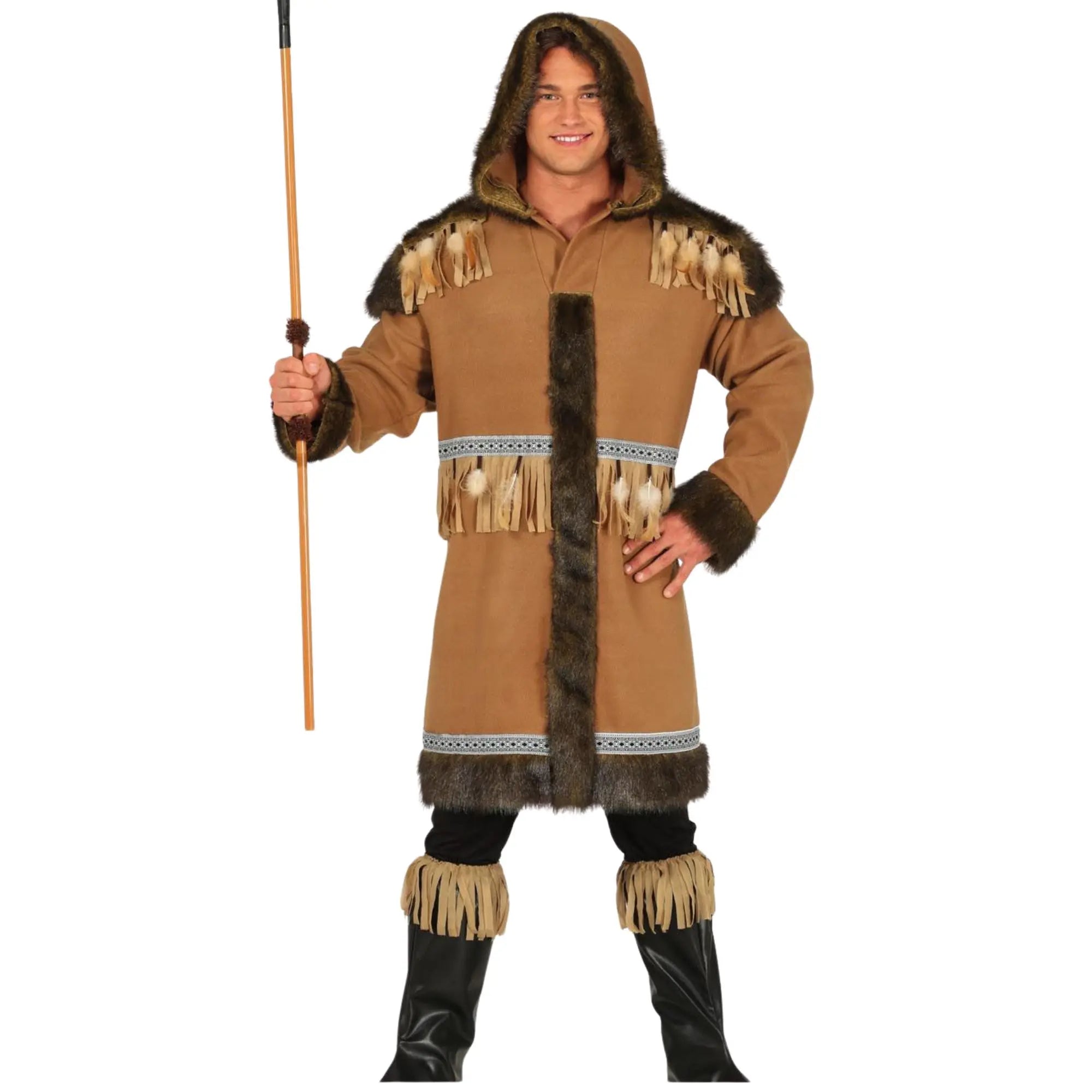 Disfraz de esquimal Nalu para hombre con capucha, casaca y cubrebotas ideal para Carnaval`