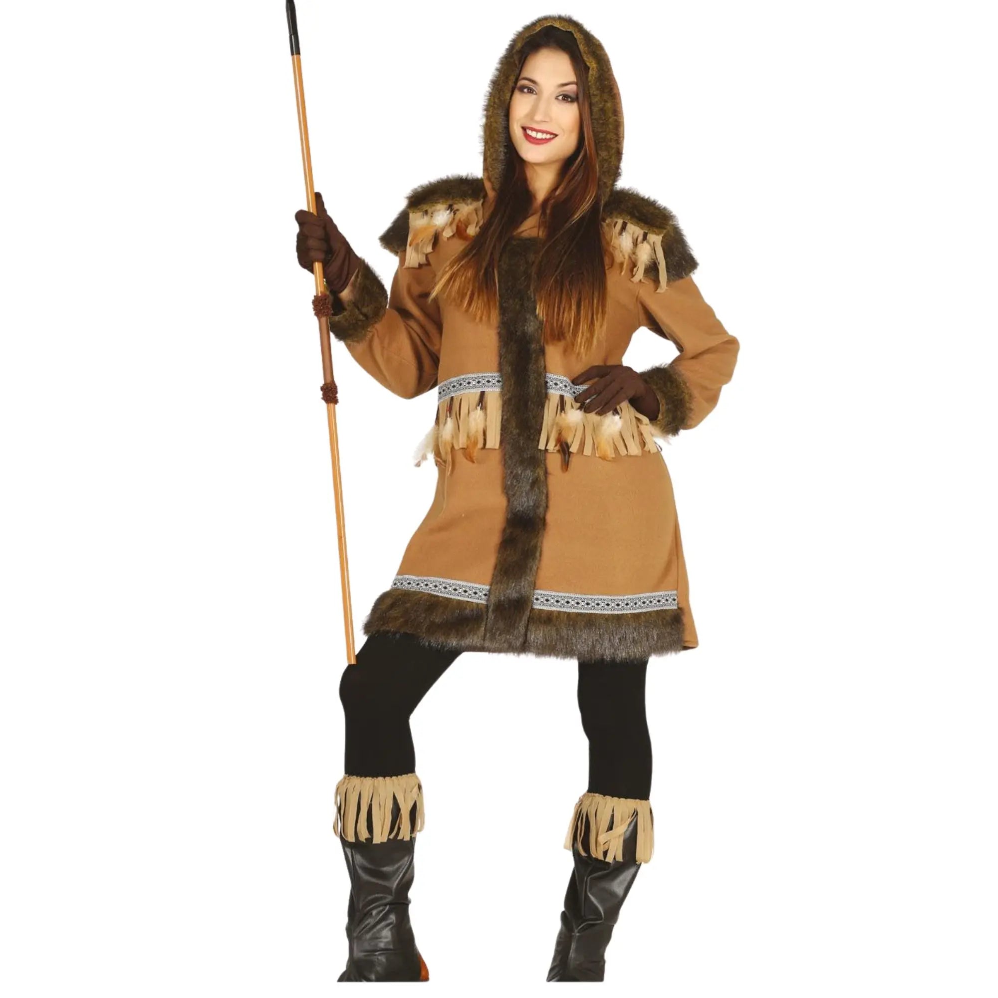 Disfraz de esquimal para mujer con chaqueta, capucha y cubrebotas estilo ártico para Carnaval