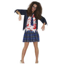 Disfraz estudiante zombie mujer con camisa chaqueta corbata y falda para Halloween