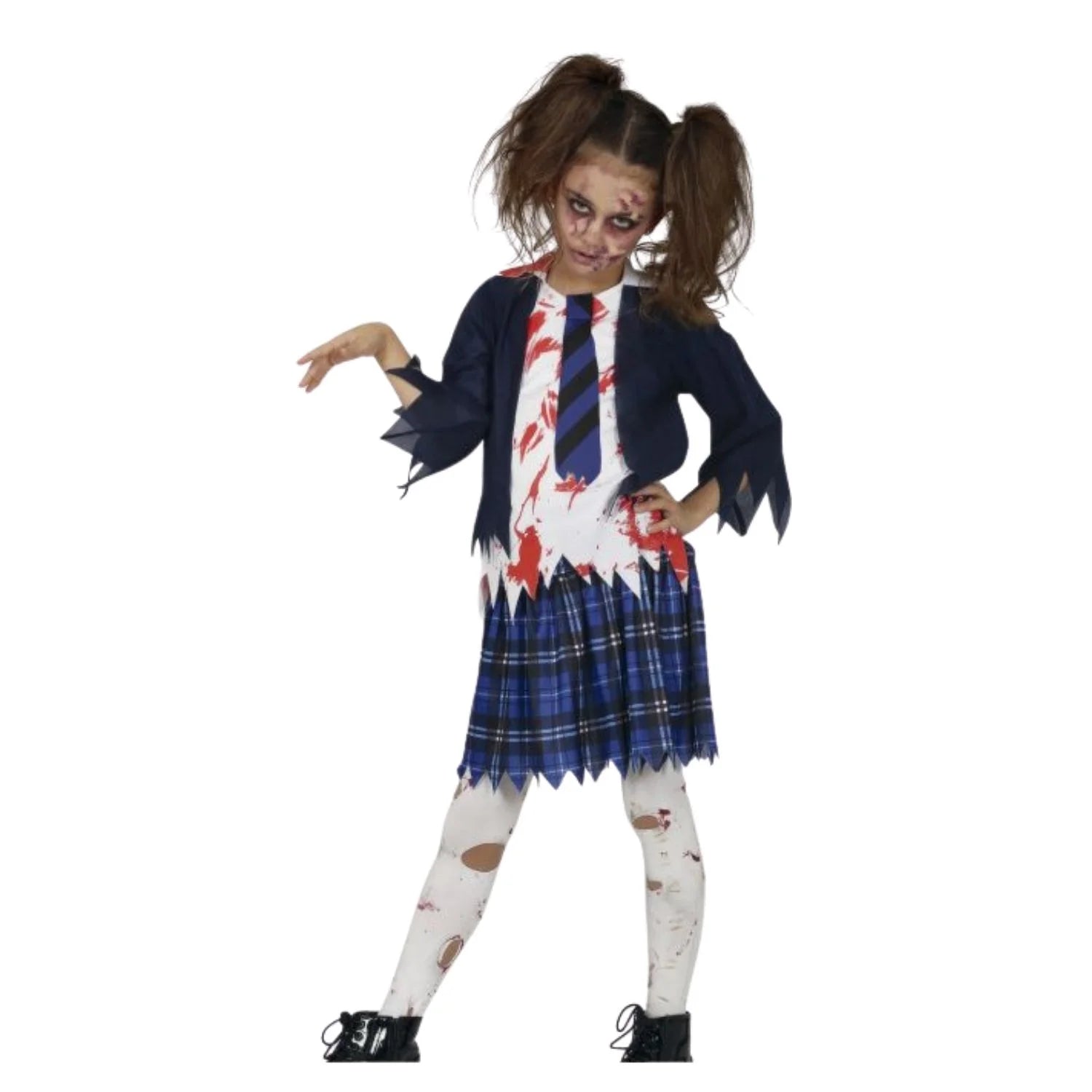 Disfraz estudiante zombie niña con falda y chaqueta Halloween