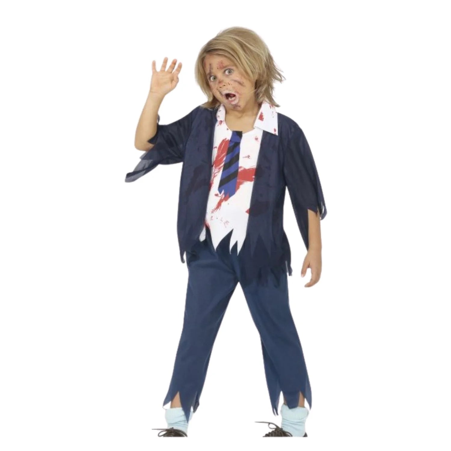 Disfraz estudiante zombie niño con chaqueta y corbata Halloween