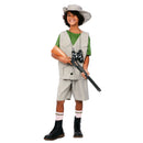 Disfraz explorador infantil unisex con chaleco, pantalón y sombrero en tonos caqui estilo safari