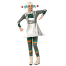 Disfraz spacewoman para mujer metalizado gris y plata con estilo futurista extraterrestre