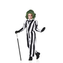 Disfraz de fantasma a rayas blanco y negro para niña con chaqueta, pantalón y corbata ideal para Halloween