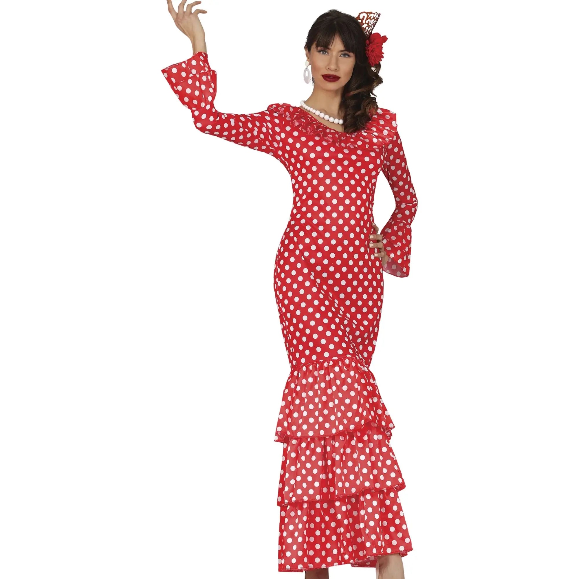 Disfraz de flamenca adulto para mujer con vestido tradicional andaluz ideal para Carnaval y feria