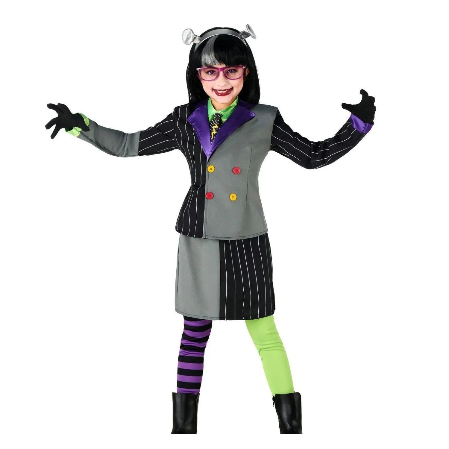 Disfraz de Frankenstein para niña con falda, leggings y diadema estilo monstruo de Halloween