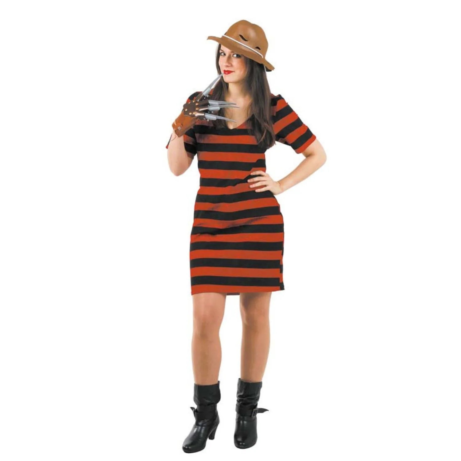 Disfraz Freddy mujer con vestido a rayas para Halloween