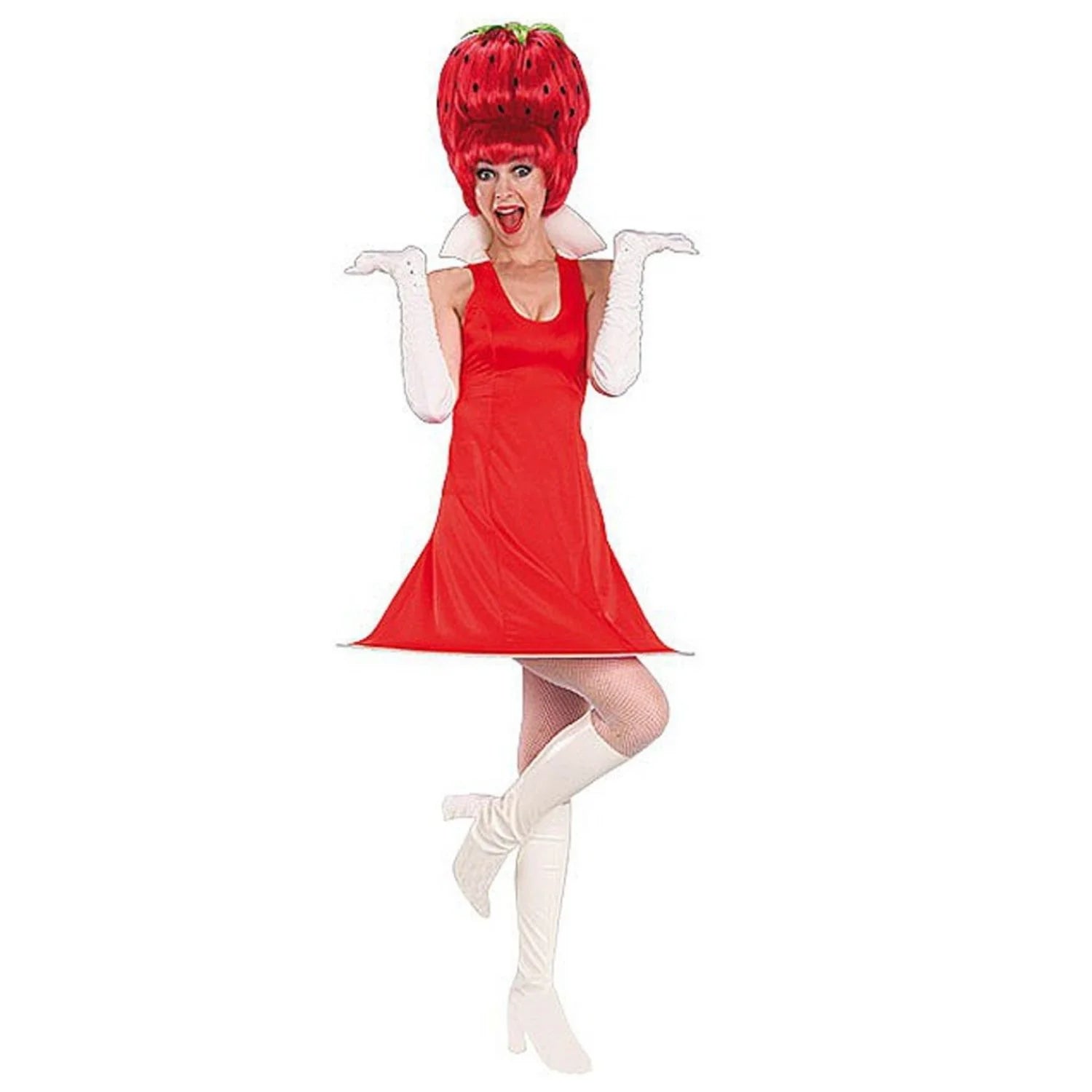 Disfraz de Fresita para mujer con vestido rojo y peluca