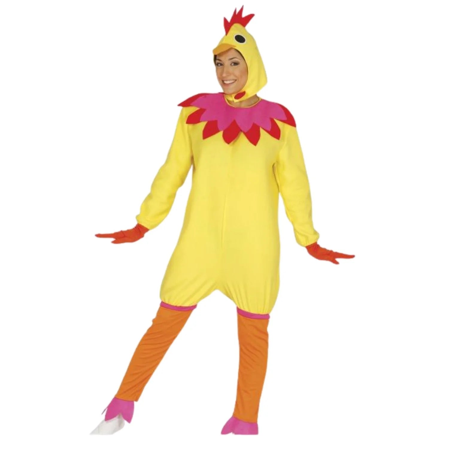 Disfraz gallina mujer con mono y capucha para Carnaval