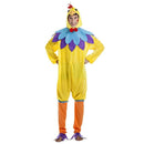 Disfraz de gallo para hombre con mono, cuello y cabeza colorido y divertido