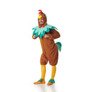 Disfraz de gallo marrón para hombre con capucha, mono con cola y perneras para Carnav