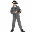 Disfraz de gangster para niño con traje a rayas, corbata y estilo mafioso elegante