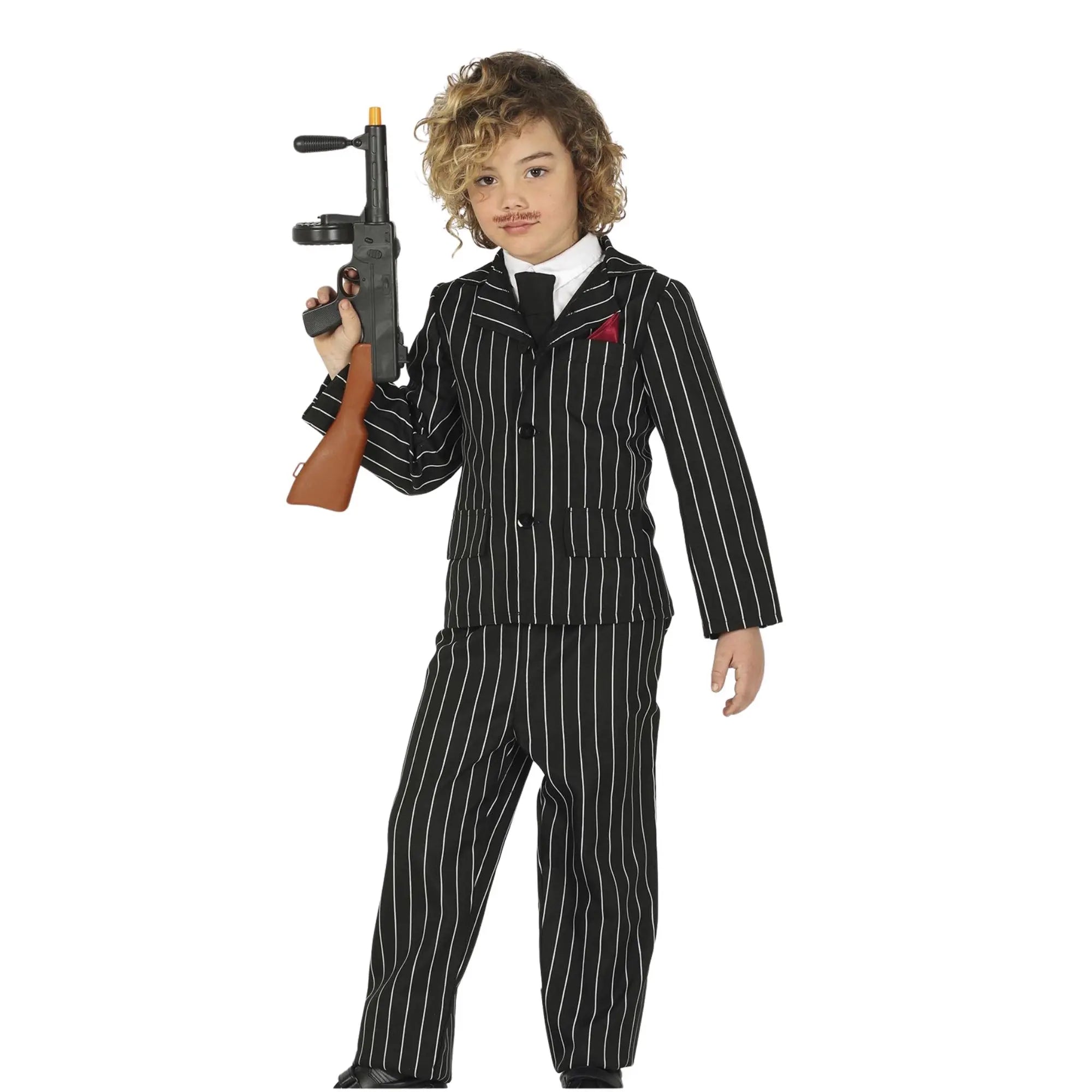 Disfraz de gánster infantil con chaqueta, pantalón y pañuelo estilo años 20 para Carnaval