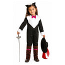 Niña con disfraz Gato con botas infantil con mono negro y diadema