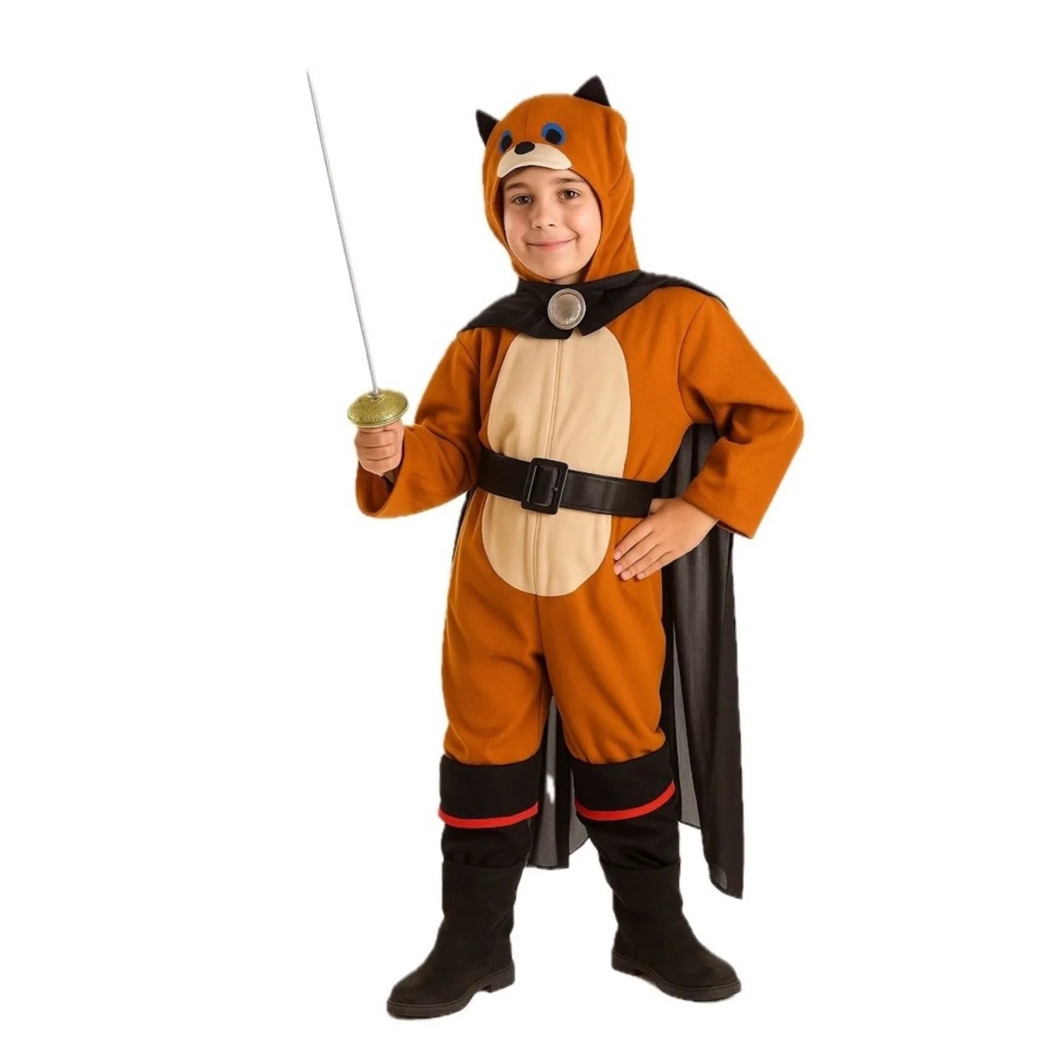 Disfraz Gato con Botas infantil con mono, capa y capucha integrada