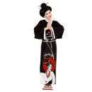Disfraz de geisha infantil con kimono negro y fajín oriental