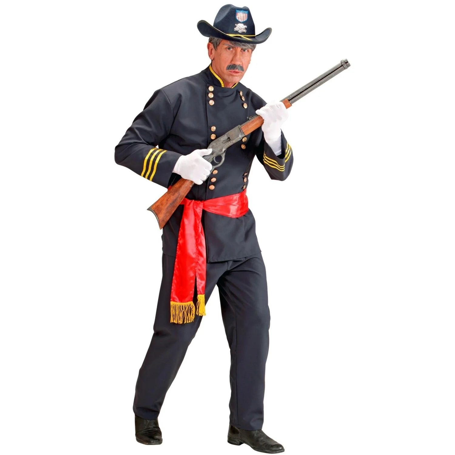 Hombre con disfraz de General Nordista militar negro con fajín rojo