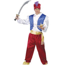 Disfraz de Aladino para adulto con chaleco, pantalón, faja y gorro estilo oriental para Carnaval