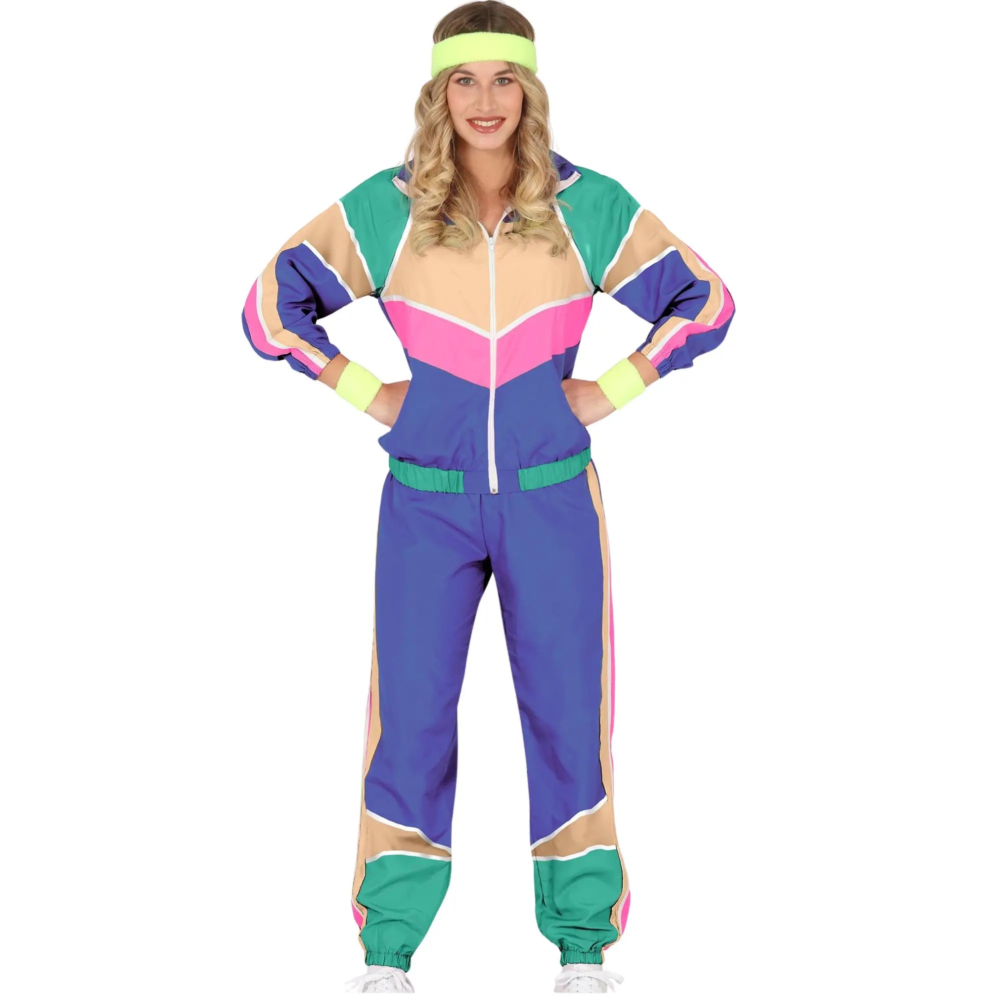 Disfraz de gimnasta azul para mujer con conjunto deportivo retro para Carnaval y fiestas temáticas