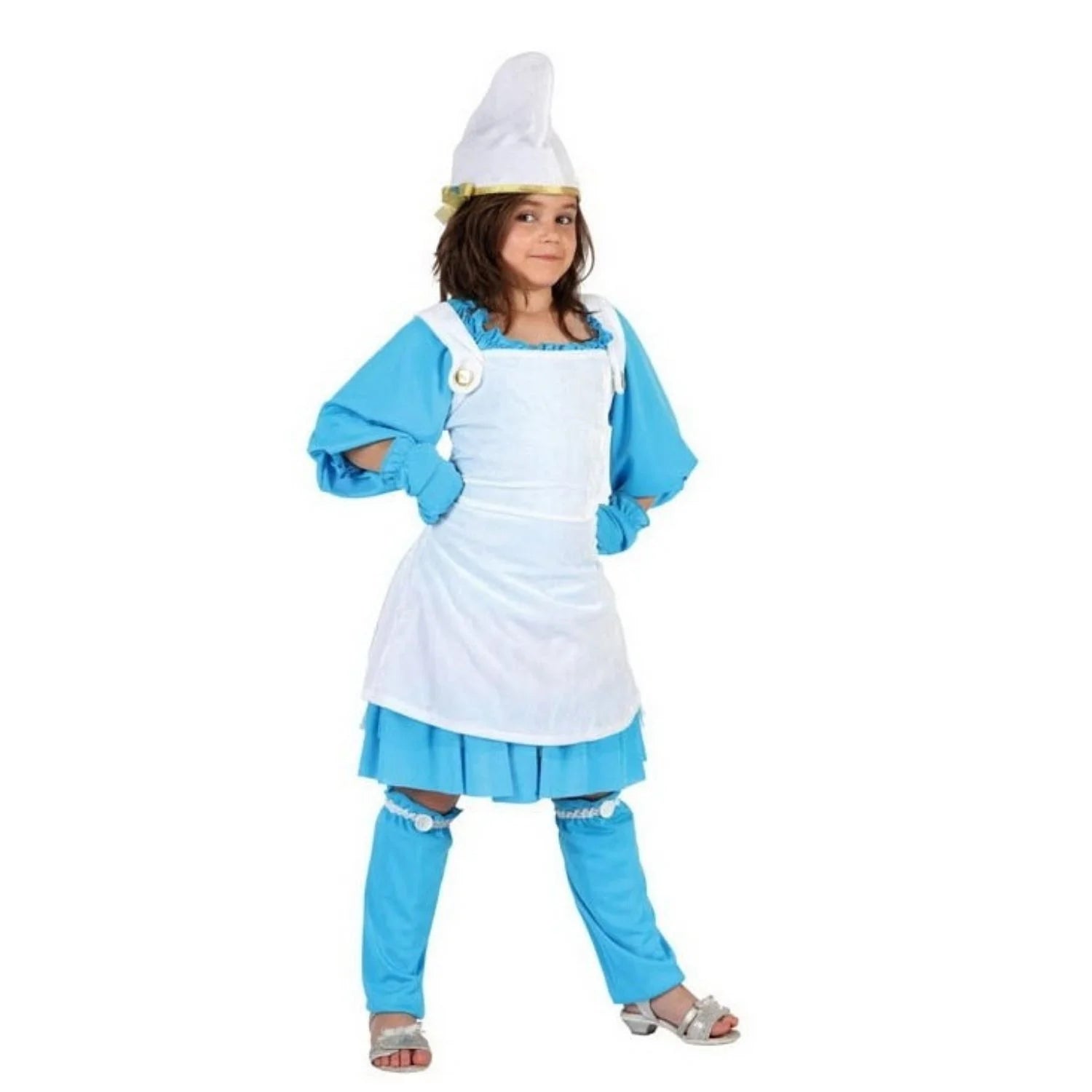 Disfraz gnoma azul infantil con vestido y gorro