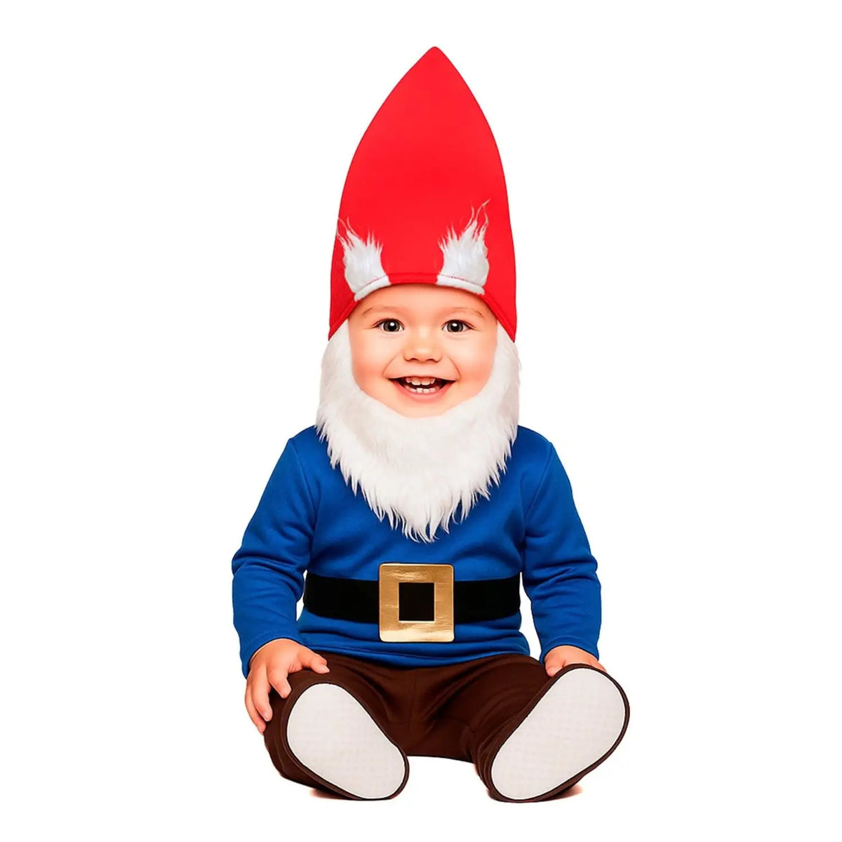 Disfraz de Gnomo para bebé con camisa azul, pantalón, sombrero con barba y cinturón
