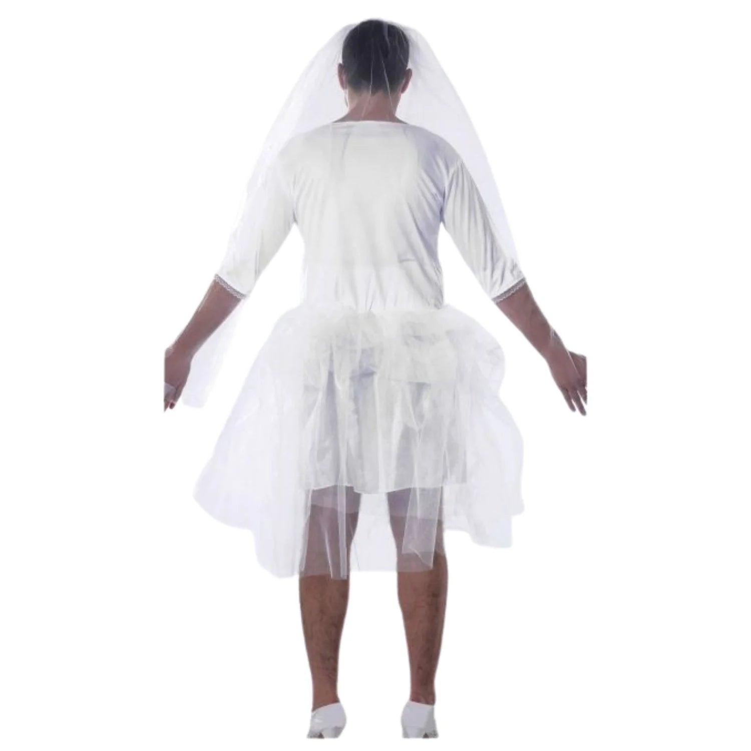 Hombre con disfraz de novia divertido para fiestas y despedidas