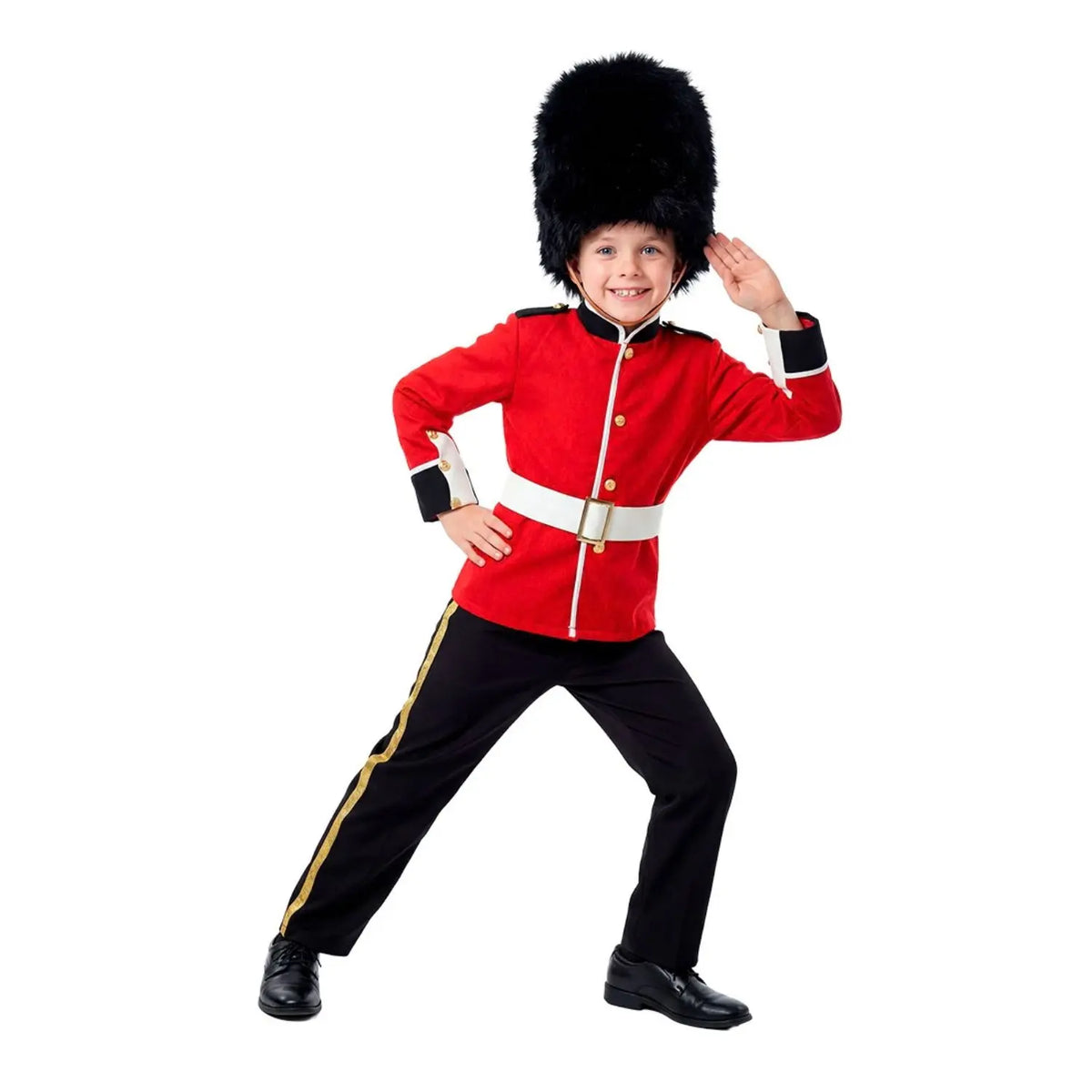 Disfraz de Guardia Inglés Infantil con chaqueta roja, pantalón negro y cinturón