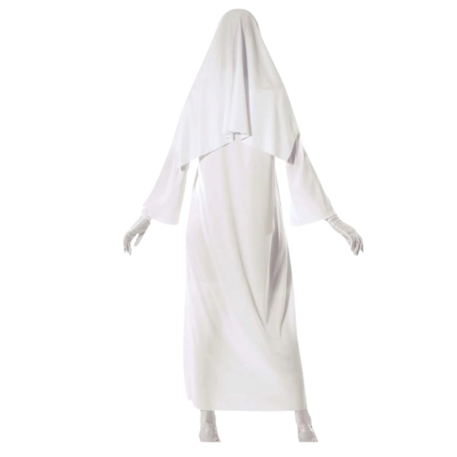 Mujer con disfraz de monja fantasma para Halloween