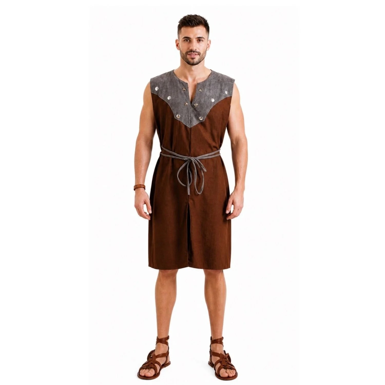 Disfraz herrero medieval adulto marrón con detalles metalizados