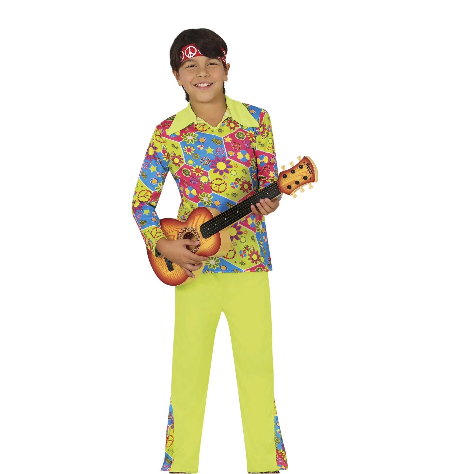 Disfraz de hippie para niño con pantalón y camisa estilo años 60 para Carnaval