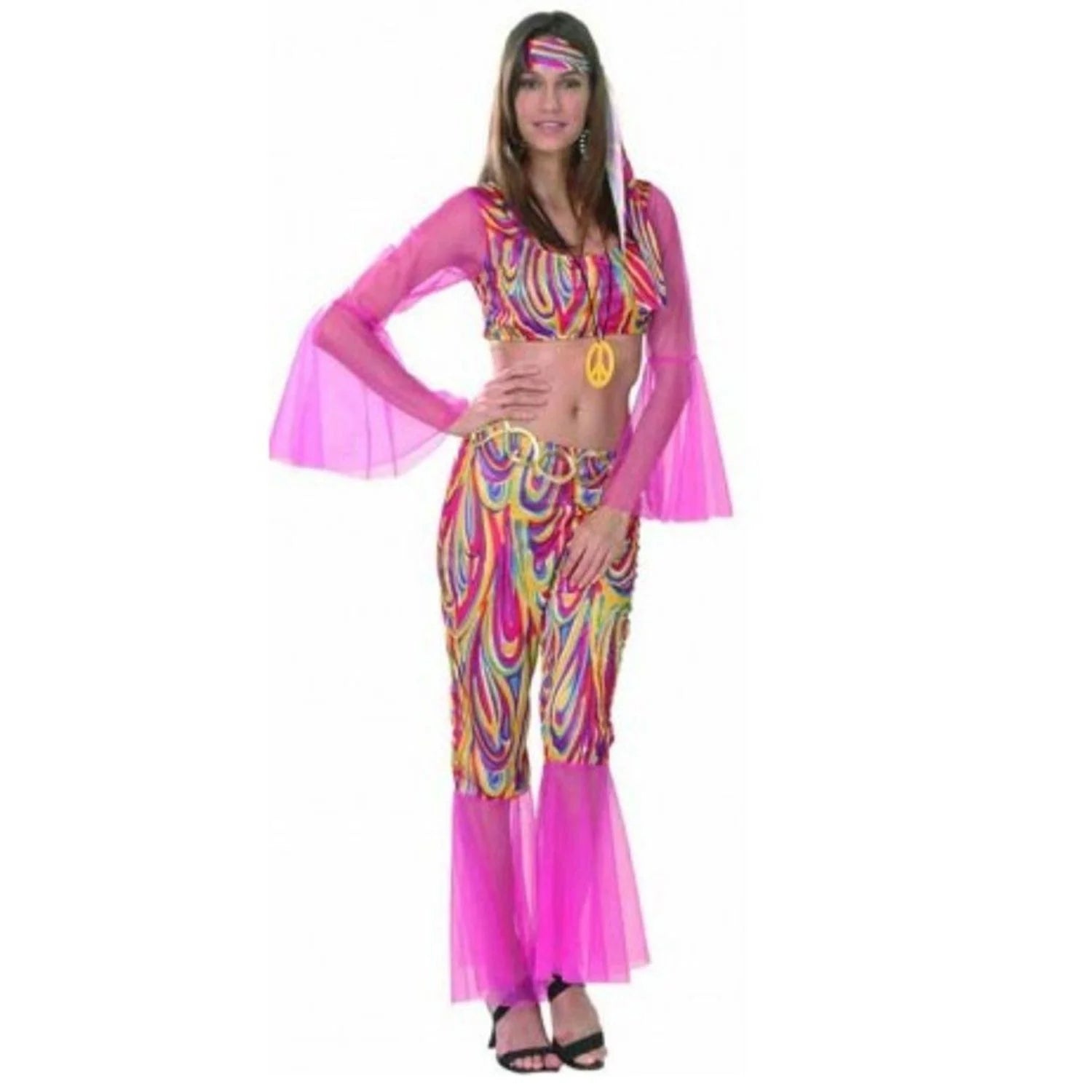 Disfraz de hippie para chica con top y pantalón