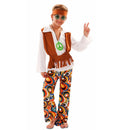 Disfraz hippie para niño con blusa, pantalón y vincha estilo años 60
