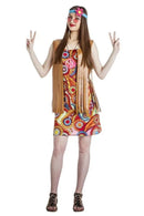 Disfraz de hippie para mujer con vestido y cinta de la cabeza estilo años 60