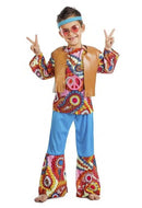 Disfraz de hippie para niño con camisa, chaleco, pantalones y cinta en la cabeza