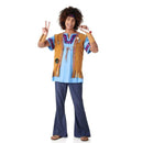 Disfraz hippie hombre estilo jeans con chaleco, camisa y accesorios años 60 para Carnaval