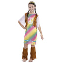 Disfraz hippie arcoíris para niña con vestido, diadema y calentadores estilo años 60