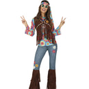 Disfraz de hippie para mujer adulta con chaleco, pantalón, camiseta y cinta de cabeza estilo años 60 70 flower power