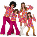 Disfraz de grupo hippie fucsia colorido para Carnaval y fiestas