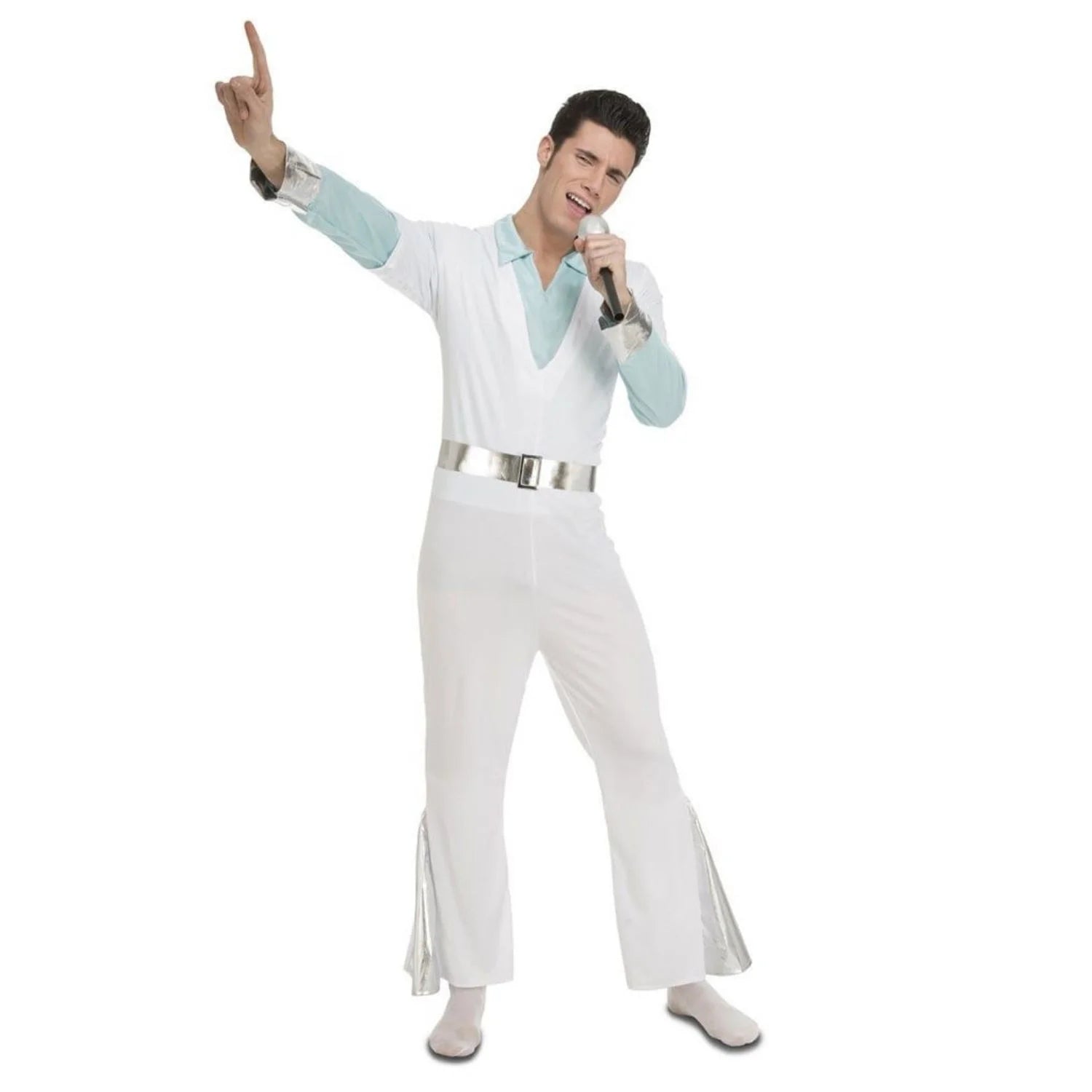 Disfraz hombre disco blanco con pantalón de campana estilo años 70