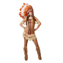 Disfraz de India para mujer con vestido de flecos, ideal para fiestas del Oeste y temáticas de indios y vaqueros.