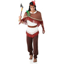Disfraz de indio nube blanca adulto con chaleco, capa con flecos, pantalón y diadema con plumas para Carnaval