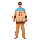 Disfraz indio apache para hombre en tonos marrones con poncho y cinta de cabeza estilo lejano oeste